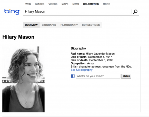 Hilary Mason, Bing Celebrity